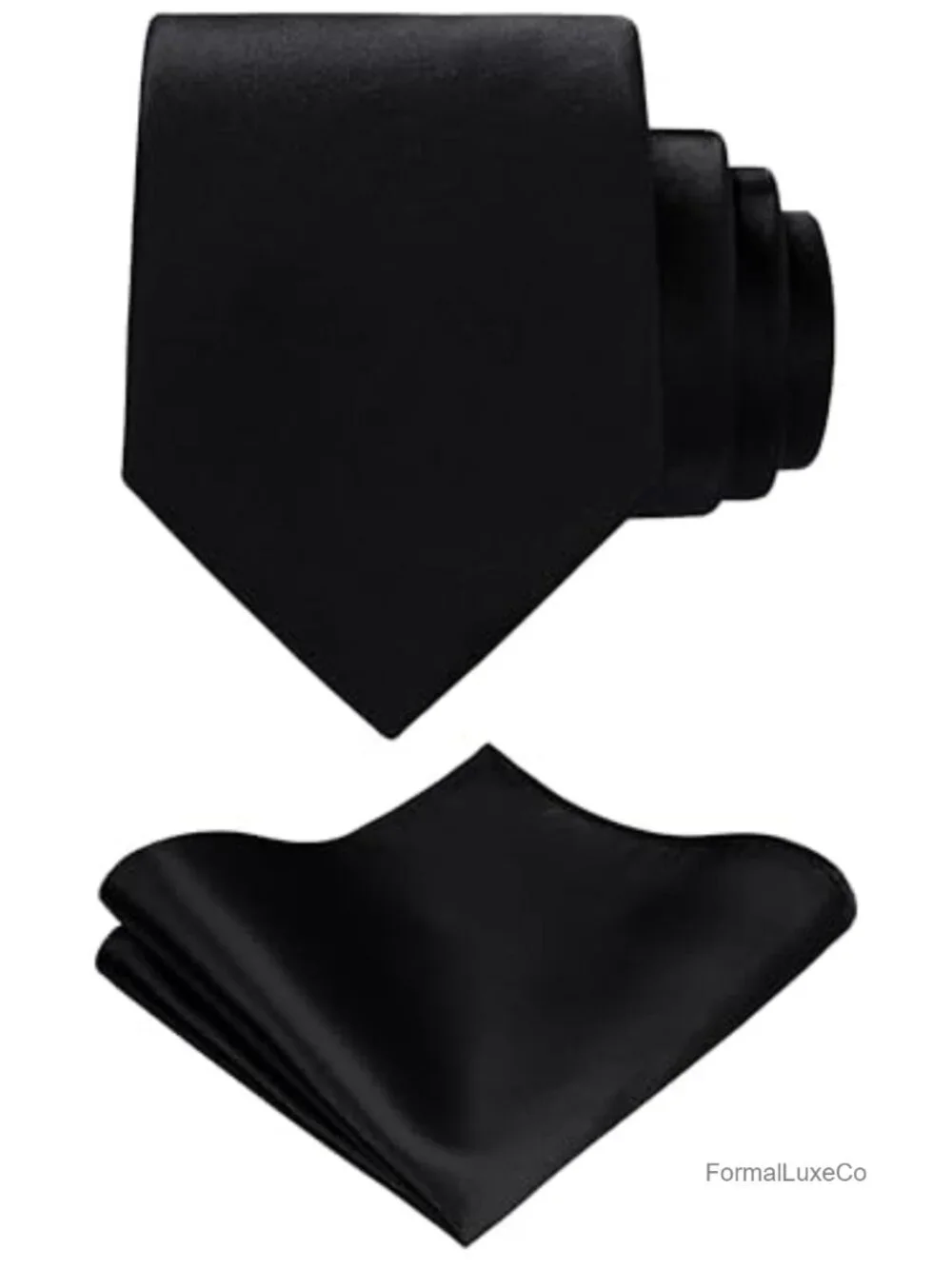 Black Satin Woven Necktie and Pocket Square Set Gift Box